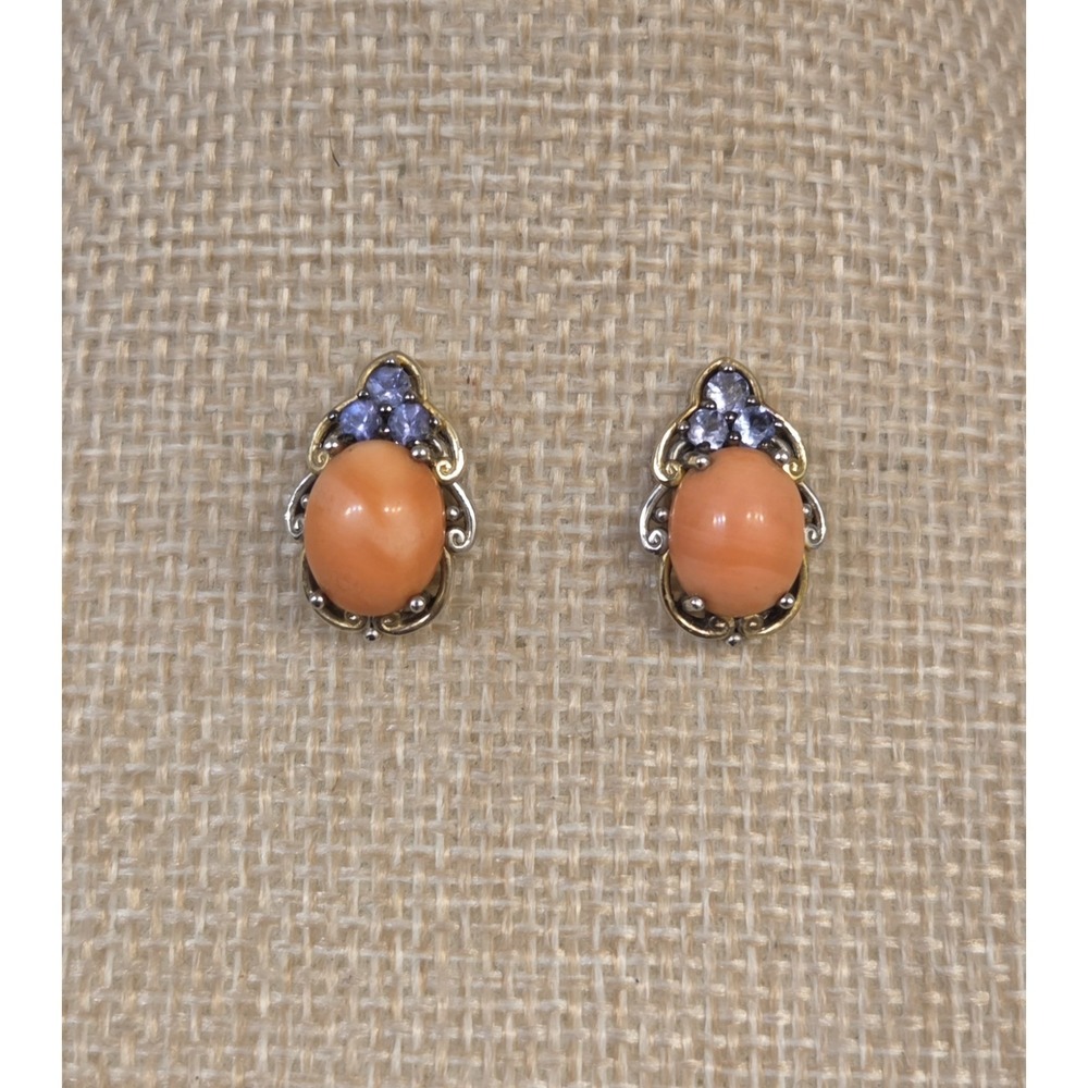 Stunning Michael Valitutti Sterling Silver, Coral, & Amethyst Statement Earrings